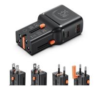 SooPii GaN Chargeur Mural Universel,Chargeur de Voyage Tout-en-Un avec PD 35 W et QC 18 W,Adaptateur Secteur International avec Prise US UK EU AU pour iPhone 16/15,Galaxy S25/S24,iPad et Plus Encore.