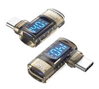 SooPii Testeur d'alimentation USB C coudé 140 W,Adaptateur bidirectionnel avec écran,Adaptateur USB C mâle vers Femelle pour iPhone 16