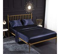 Soothbedding Parure de lit 4 pièces en Satin de Soie avec Drap-Housse en Satin, Drap Plat, taie d'oreiller, Respirant, Doux et Confortable, Taille Super King Size Crème