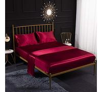 Soothbedding Parure de lit 4 pièces en Satin de Soie avec Drap-Housse en Satin, Drap Plat, taie d'oreiller, Respirant, Doux et Confortable, pour lit Double - Crème