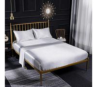 Soothbedding Parure de lit 4 pièces en Satin de Soie avec Drap-Housse en Satin, Drap Plat, taie d'oreiller, Respirant, Doux et Confortable, Taille Super King Size Crème