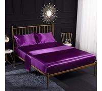 Soothbedding Parure de lit 4 pièces en Satin de Soie avec Drap-Housse en Satin, Drap Plat, taie d'oreiller, Respirant, Doux et Confortable, Taille Super King Size Crème