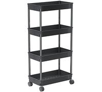 Sooyee Chariot de Rangement Mobile à 4 Niveaux - Organiseur Coulissant - Chariot Utilitaire à roulettes pour Cuisine, Salle de Bain, Linge, Plastique et Acier Inoxydable, Noir