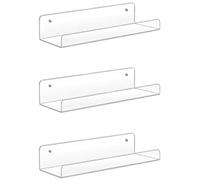 Sooyee Lot de 3 étagères murales flottantes en acrylique de 38,1 cm, vitrine Funko Pop, étagère invisible pour livres d'enfants, décoration d'images, étagères de salle de bain de 5 mm d'épaisseur, 12,1 cm de large, transparent