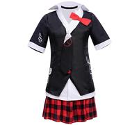 SOOYOOYOO Costume Cosplay Enoshima Junko Veste Noire et Jupe à Carreaux Rouge avec Nœud Papillon Rouge pour Halloween Conventions Roleplay(Femme,XS)