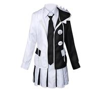SOOYOOYOO Costume Cosplay Monokuma Veste à Capuche Noir et Blanc avec Badges Chemise Cravate et Jupe Plissée pour Halloween Conventions Roleplay(Femme,M)