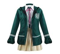 SOOYOOYOO Costume Cosplay Nanami Chiaki Manteau à Capuche Vert avec Nœud Rose et Jupe Plissée pour Halloween Conventions Roleplay(Homme,M)