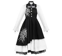 SOOYOOYOO Robe Cosplay Tojo Kirumi Costume Lolita Noire et Blanche Motif Toile d'Araignée avec Dentelle pour Halloween Conventions Roleplay(Femelle,XL)