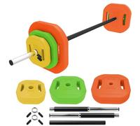 Soozier Set de barre de musculation réglable 20 kg, jaune, orange et vert | Barre de musculation, poignée antidérapante, disques, set à domicile, renforcement musculaire, exercice maison