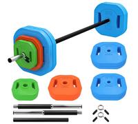 Soozier Set de barre de musculation réglable 30 kg, orange, vert et bleu | Poignées antidérapantes, barre de musculation, disques de poids, set muscu maison, entraînement de force, exercices chez soi