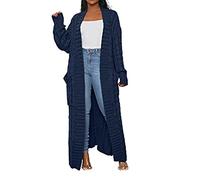 Sopaeduon Fashion Cable Knit Double Pocket Cardigan, Extra Long Ankle and Floor Length Fashion Women's Large Cardigan (S,Dark Blue)