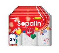 Sopalin Love - 24 Rouleaux de Essuie-tout cuisine, 47 Feuilles par Rouleau, Double épaisseur, Décoré, Texture en forme de Cœur, Blanc