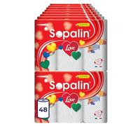 Sopalin Love - 48 Rouleaux de Essuie-tout cuisine, 47 Feuilles par Rouleau, Double épaisseur, Décoré avec une Texture en forme de Cœur, Blanc