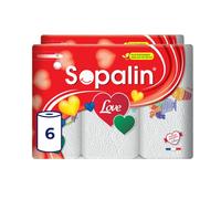 Sopalin Love - 6 Rouleaux de Essuie-tout cuisine, 47 Feuilles par Rouleau, Double épaisseur, Décoré, Texture en forme de Cœur, Blanc
