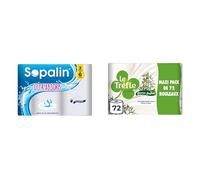 Sopalin Ultr’Absorb - 3 Maxi Rouleaux égal à 6 Rouleaux Classiques, 50% plus Absorbant, Blanc + Le Trèfle Douceur Bambou - 72 Rouleaux de Papier Toilette, Triple épaisseur, 130 Feuilles par Rouleau