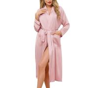 Sopesil Peignoir de Bain Femme Satin Kimono Femme Robe de Mariée et Demoiselle d'Honneur Peignoir Confy avec Poches pour Cérémonie Maison Rose clair M