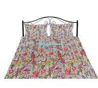 Sophia-Art Couvre-lit bohème pour lit simple/lit king en coton Kantha avec motif oiseaux imprimé à la main, couverture unique pour lit queen (gris, taille California King 2,74 m x 2,74 m avec housse
