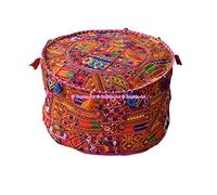 Sophia Art Housse de Patchwork Brodé Indien Pouf Décoratif Indien Pouf Pouf Ottoman Coussin Coton Indien Sol Solide, Pouf Patchwork Ethnique Indien (Pink Rajkoti, 18"x13")