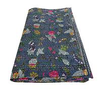 Sophia-Art Indien Twin/Roi Oiseau de Paradis Impression Kantha Couette Kantha Couverture lit Couverture Kantha Couvre-lit Bohème literie Kantha Couverture Jeter (Grey, King 90 * 108 inches)