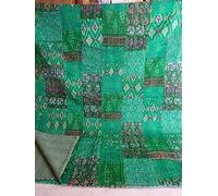 Sophia-Art Lit Double/King Indien Couvre-lit Ethnique jeté matelassé Patchwork Indien Housse de Vieux bohème Soie Saree Vintage Patola Couette (Green, California King 108" x 108")
