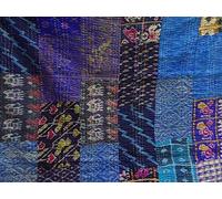 Sophia-Art Lit Double/King Indien Couvre-lit Ethnique jeté matelassé Patchwork Indien Housse de Vieux bohème Soie Saree Vintage Patola Couette (Blue, King 90" x 108")