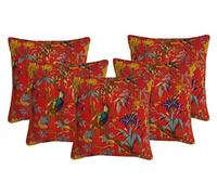 Sophia Art Lot de 5 housses de coussin indiennes artisanales vintage brodées ethniques patchwork à paillettes Rouge