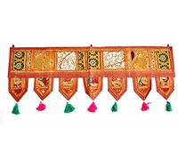 Sophia-Art Noël décoratif - Indien Ethnique fenêtre cantonnière Home Decor Bandhanwar Toran Vintage brodé Patchwork Porte Suspendue (Brown, 39" X 13" Small Valance)