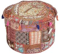 Sophia Art Pouf indien brodé patchwork décoratif confortable coussin de sol en coton ottoman, motifs indiens ethniques (marron, 35,6 x 55,9 cm)