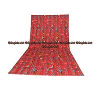 Sophia-Art Twin/King Bed Bohemian Bird Queen Couvre-lit Fait à la Main à la Main Couette Kantha Oiseau Impression Couverture Unique Couverture literie Couette (Red, King 90 * 108 inches)