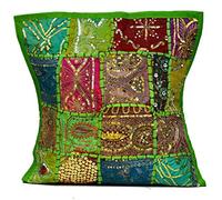 Sophia Art un indien ethnique Broderie Paillettes Patchwork Sol Taie d'oreiller Couvre-lit Housse de coussin (Vert)