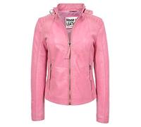Sophia Veste de motard classique en cuir véritable pour femme, rose bébé, 48