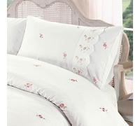 Rapport Home Housse de Couette Bordure en Dentelle Florale Ensemble de lit brodé, Polyester Coton, crème, 3 pièces, Double