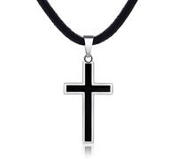 Sophie & Jules Collier en Cuir pour Homme 50 cm avec Pendentif Croix en Acier Inoxydable