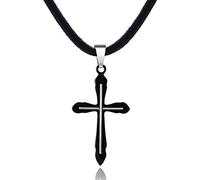 Sophie & Jules Collier en Cuir pour Homme 50 cm avec Pendentif Croix en Acier Inoxydable