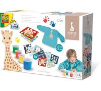 SES Creative | Kit Peinture au doigt Sophie La Girafe | Jeux Arts Créatif pour Enfants| Tablier Floqué + 4 pots et 8 Pochoirs | Développement Créatif | Peinture Lavable | Sécurité | Cadeau dès 1 An