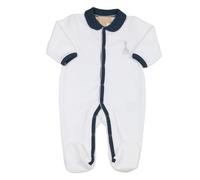 SOPHIE LA GIRAFE - Pyjama Naissance Bébé - Dors Bien Y - Velours Drop Needle - Coton Bio - Garçons - Blanc - Bleu Marine - Détail Girafe Brodé - 1 Mois