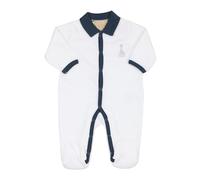 SOPHIE LA GIRAFE - Pyjama Naissance Bébé - Dors Bien Y - Velours Drop Needle - Coton Bio - Garçons - Blanc - Bleu Marine - Col Polo - 3 Mois