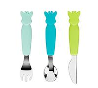 Sophie la Girafe - Set de 3 Couverts - Fourchette, Couteau Fourchette et Cuillère - Silicone - Forme de Girafe sur les Manches - Apprendre à manger comme un grand