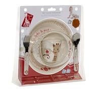 Sophie la Girafe - Set Repas Version Kiwi pour Bébé - Dès 6 Mois | Set repas Kiwi : assiette creuse décorée, bol à 2 poignées, gobelet et 2 couverts d'apprentissage, cadeau bébé dès 6 mois