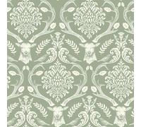 SOPHIE LAURENCE Papier peint damassé vert sauge - Papier peint floral pour salon, chambre à coucher - 923706
