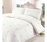 Sophie Parure de lit avec Housse de Couette brodée à Bordure en Dentelle Polycoton Motif Floral Super King Size