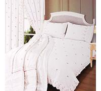 Sophie Parure de lit Double avec Housse de Couette brodée en Dentelle Motif Fleurs Blanc