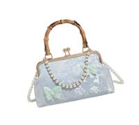 Sophisticated Sac à main brodé floral pour femme Style chinois, bleu