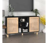Sophrelle Buffet Noir 105x30x60 cm Bois de pin Massif et rotin Naturel,Buffets & bahuts,345640