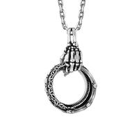 Sopodbacker Collier Pendentif Argent Bijoux Hommes Femmes Necklace Bague De L’Espoir Collier Crâne Main Pendentif Rétro Fête Géométrique Cadeau De Mariage Hommes Et Femmes 骷髅手吊坠+60Cm珍珠链