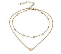 Sopodbacker Collier Pendentif Argent Bijoux Hommes Femmes Necklace Belle Style 2 Couches Amour Coeur Multicouche Chaîne Tour De Cou Collier Femmes Fille Cadeaux Fête De Mariage Or