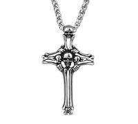 Sopodbacker Collier Pendentif Argent Bijoux Hommes Femmes Necklace Croix Crâne Os Hommes Et Femmes Pendentif Collier Rétro Party Géométrie