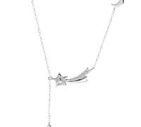 Sopodbacker Collier Pendentif Argent Bijoux Hommes Femmes Necklace Étoile De Lune Pendentif Long Pompon Collier Femmes Chaîne Party Accessoires