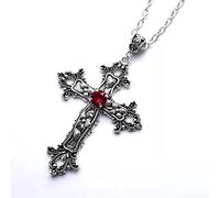 Sopodbacker Collier Pendentif Argent Bijoux Hommes Femmes Necklace Gothique Sombre Croix Collier Rétro Fleur Amant Pendentif Hommes Et Femmes Fête Géométrique Mariage 红宝石项链