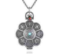 Sopodbacker Collier Pendentif Argent Bijoux Hommes Femmes Necklace Lotus Auspicieux Huit Trésors Six Mots Mantra Boîte Pendentif Hommes Et Femmes Fête Rétro Punk Cadeau